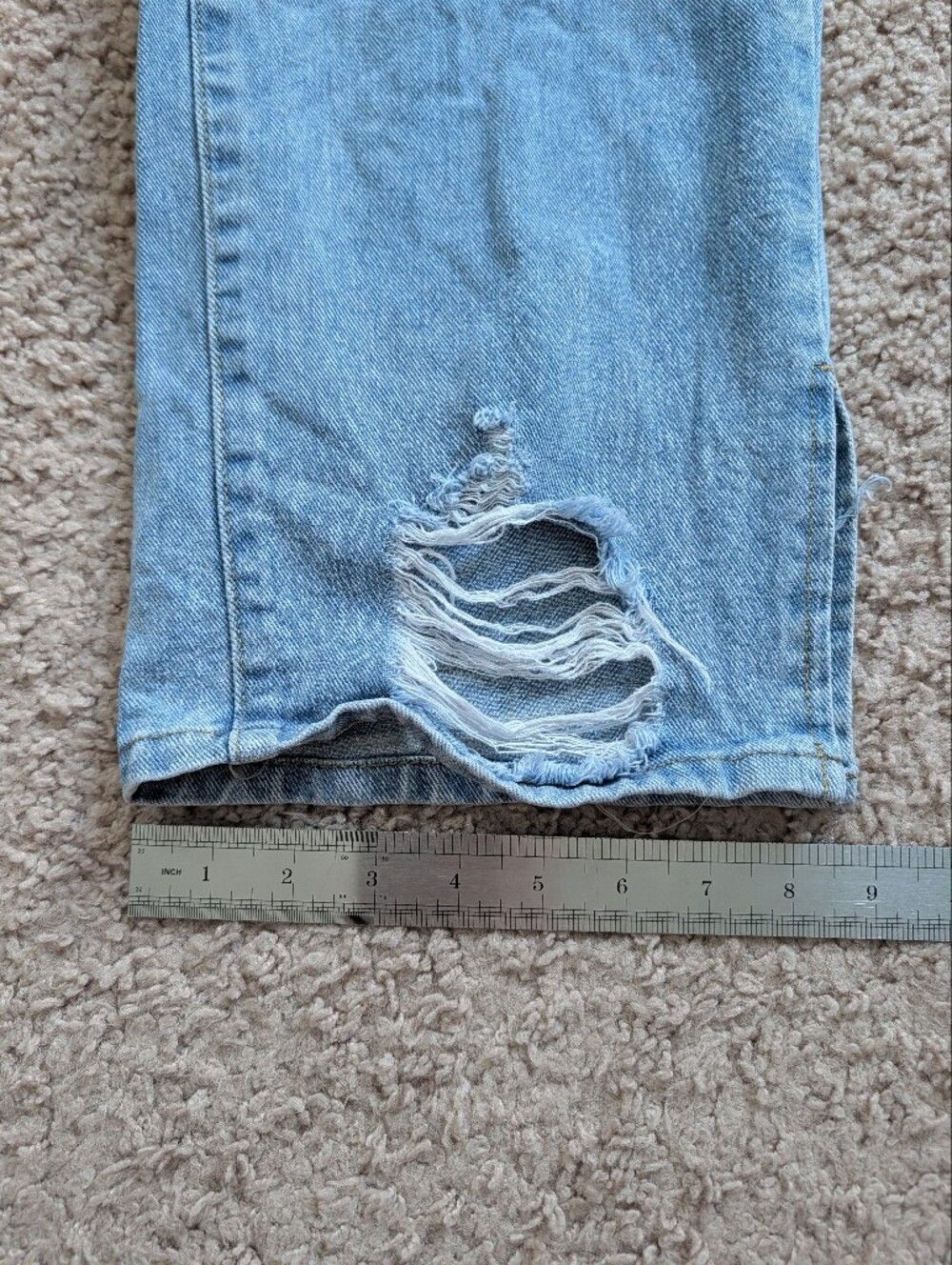Prettylittlething Women Light Blue Distress Split Hem Straight Leg Jean Size 12 - Picture 12 of 12